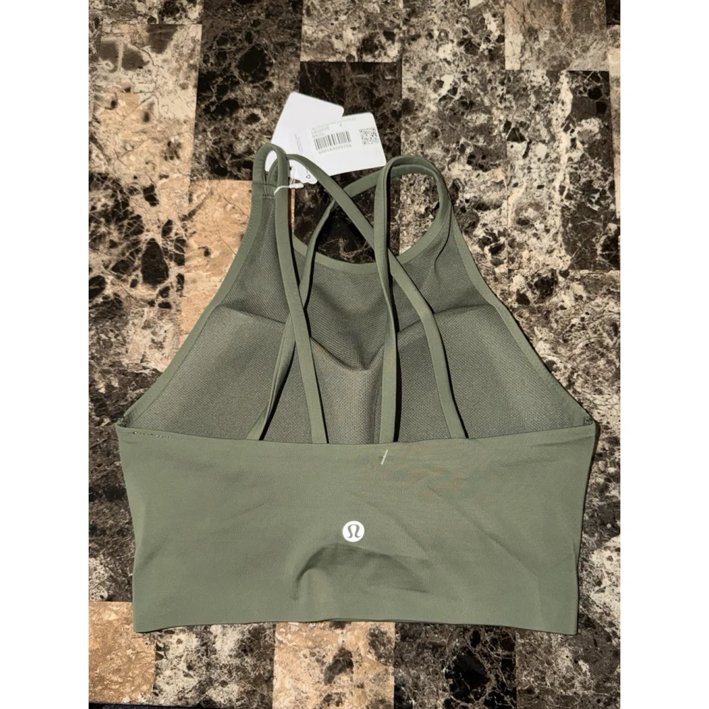 LULULEMON LIKE A CLOUD HIGH NECK LONG LINE BRA B/C MEDIUM OLIVE COLOR SIZE 4 NWT